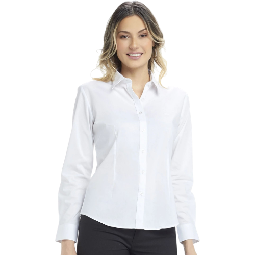 Blusa Oxford Manga Larga Blanca para Mujer blusa corte princesa manga larga detalle